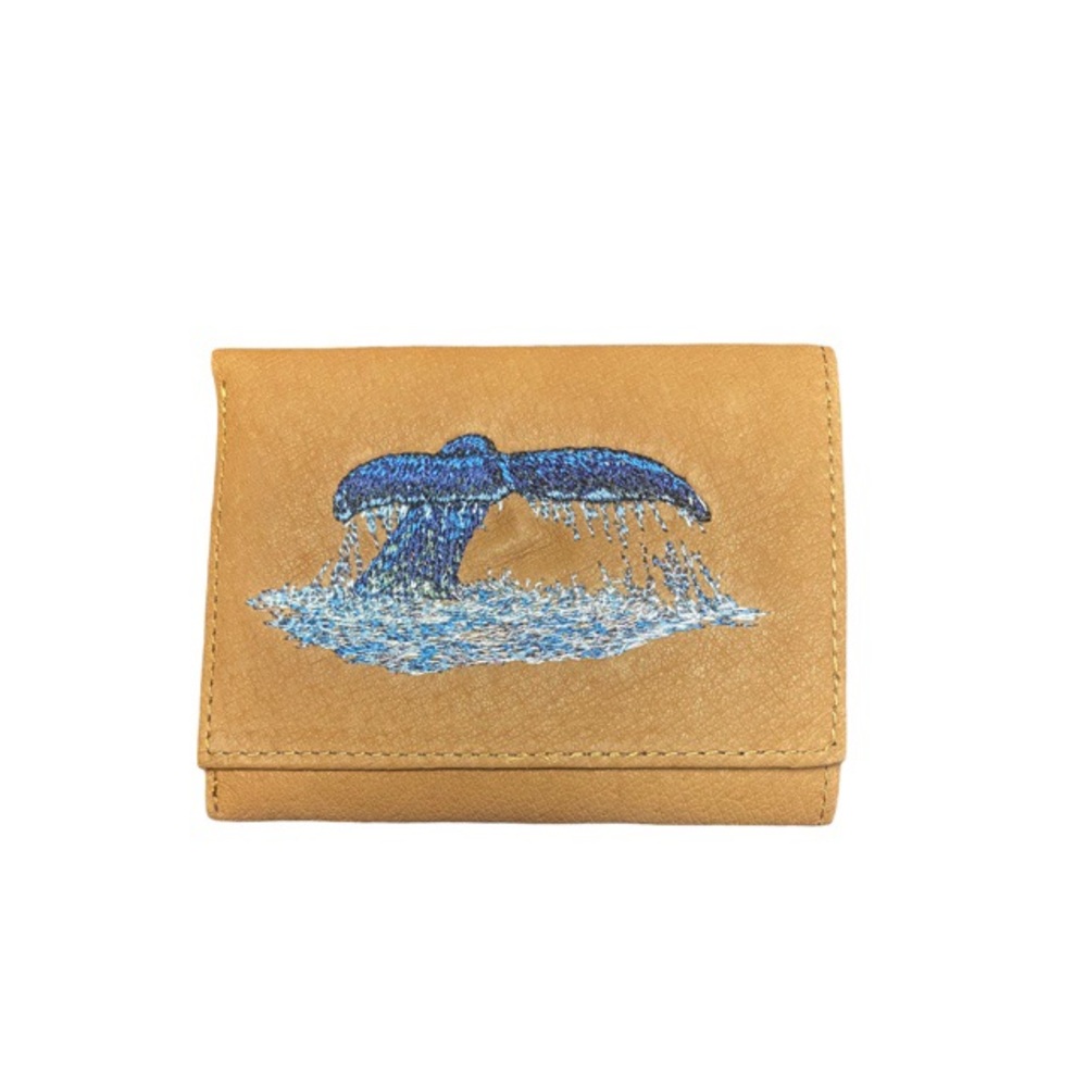 Leather Trifold Embroidered Whale Tail Wallet NWT